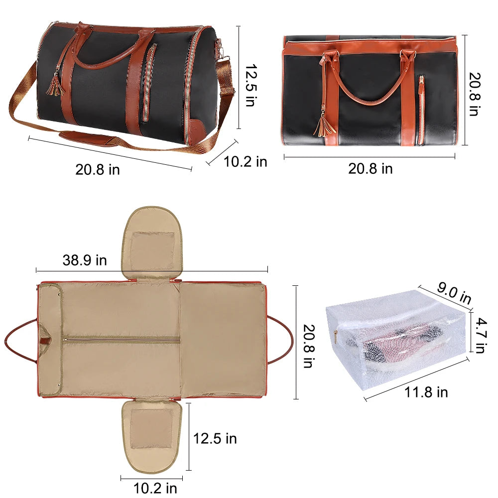 Geestock Folding Suit Storage Bag New PU Travel Bag Large Waterproof Travel Suitcase for Women Sport Outdoor Weekend Bag Handbag