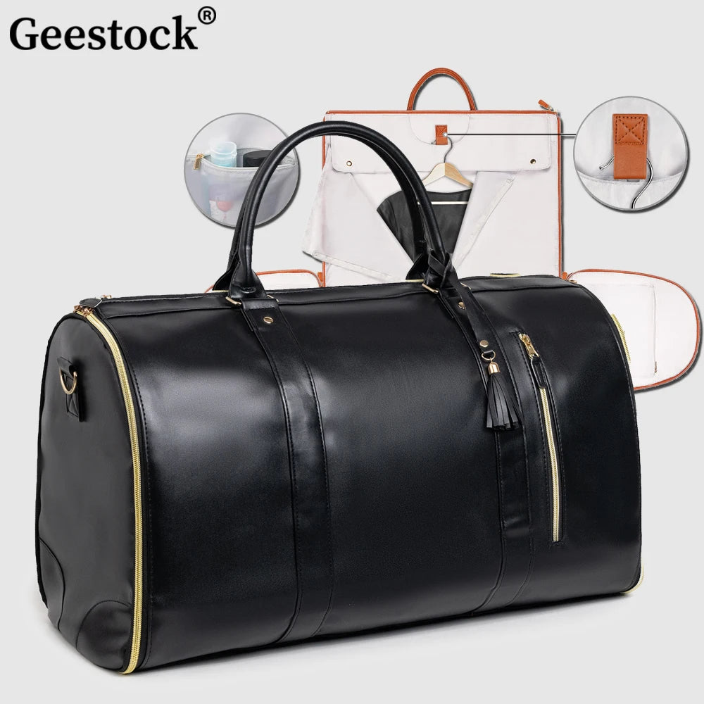 Geestock Folding Suit Storage Bag New PU Travel Bag Large Waterproof Travel Suitcase for Women Sport Outdoor Weekend Bag Handbag