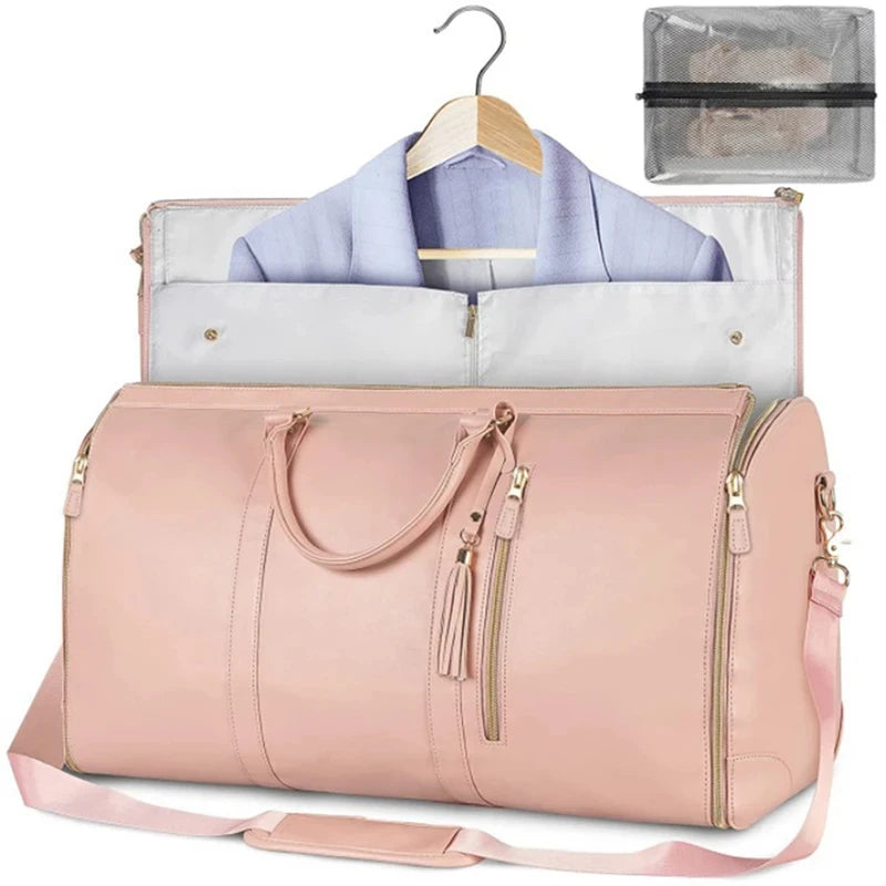 Geestock Folding Suit Storage Bag New PU Travel Bag Large Waterproof Travel Suitcase for Women Sport Outdoor Weekend Bag Handbag