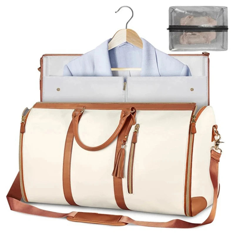 Geestock Folding Suit Storage Bag New PU Travel Bag Large Waterproof Travel Suitcase for Women Sport Outdoor Weekend Bag Handbag